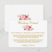 Roze Bloemen Goud Bruiloft Details Invoegen Kaart (Voorkant / Achterkant)