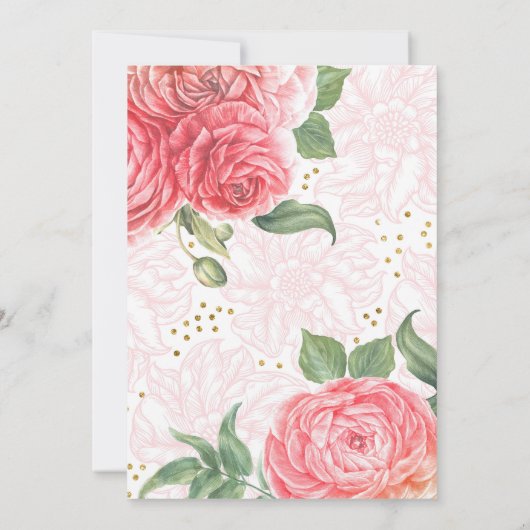 Roze Bloemen Goud Confetti Waterverf Baby shower Kaart (Achterkant)