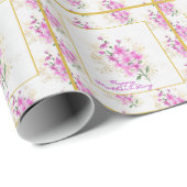 Roze Bloemen Goud Details | Happy Moederdag Cadeaupapier (Rol Hoek)