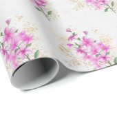 Roze Bloemen Goud Details | Happy Moederdag Cadeaupapier (Rol Hoek)