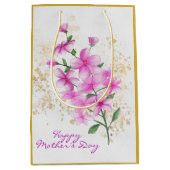Roze Bloemen Goud Details | Happy Moederdag Medium Cadeauzakje (Voorkant)