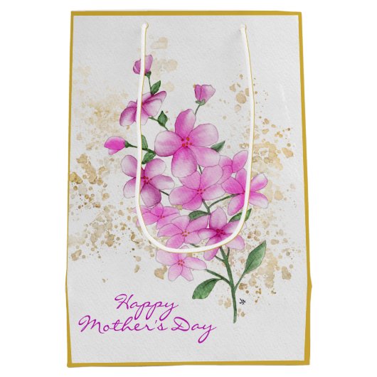 Roze Bloemen Goud Details | Happy Moederdag Medium Cadeauzakje (Achterkant)