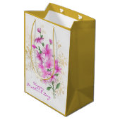Roze Bloemen Goud Details | Happy Moederdag Medium Cadeauzakje (Achterkant Gekanteld)