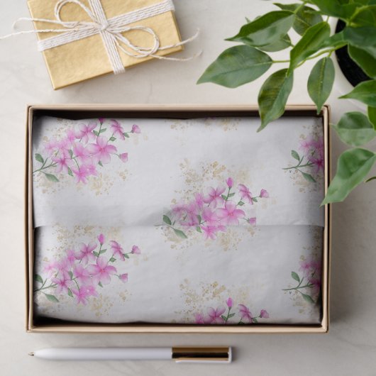 Roze Bloemen Goud Details | Happy Moederdag Tissuepapier (Geschenk)