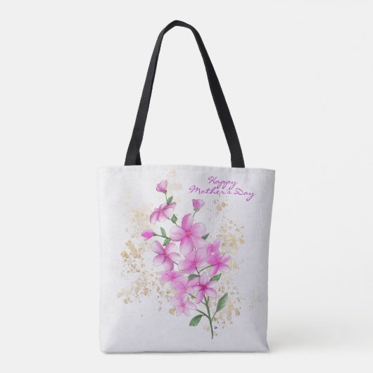 Roze Bloemen Goud Details | Happy Moederdag Tote Bag (Achterkant)