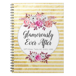 Roze Bloemen & Goud Glam Waterverf Moderne Streep Notitieboek