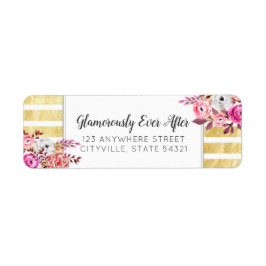 Roze Bloemen & Goud Glam Waterverf Retouradres Etiket