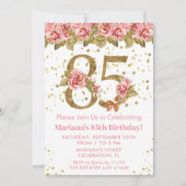 Roze Bloemen Goud Glitter 85e Verjaardagsfeestje Kaart (Voorkant)