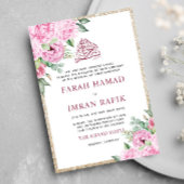 Roze Bloemen Goud Glitter Islamitische Moslim Brui Kaart