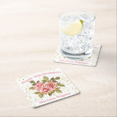 Roze Bloemen Goud Glitter Verjaardagsfeest Kartonnen Onderzetters (Insitu)