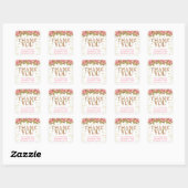 Roze Bloemen Goud Glitter Verjaardagsfeestgunsten Vierkante Sticker (Vel)