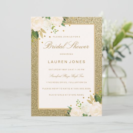  Roze Bloemen Goud Glitter Vrijgezellenfeest Kaart (Staand voorkant)