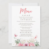 Roze Bloemen Goud Groen Vlinders Party Menu Kaart (Voorkant)