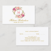 Roze Bloemen Goud Haar Stylist Afspraakkaart M Afsprakenkaartje (Voorkant / Achterkant)