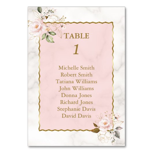 Roze Bloemen Goud Lijst Dopen Zitkaart Kaart (Voorkant)