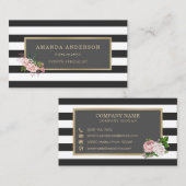 Roze Bloemen Goud Lijst op Strepen | VISITEKAARTJE (Voorkant / Achterkant)