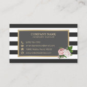 Roze Bloemen Goud Lijst op Strepen | VISITEKAARTJE (Achterkant)