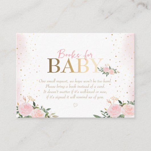 Roze Bloemen Goud Meisje Baby shower Boeken voor B Informatiekaartje (Voorkant)