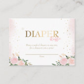 Roze Bloemen Goud Meisje Baby shower Luier Raffle Informatiekaartje (Voorkant)