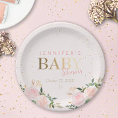 Roze Bloemen Goud Meisje Baby shower Papieren Bordje