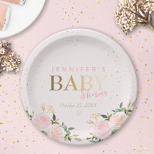 Roze Bloemen Goud Meisje Baby shower