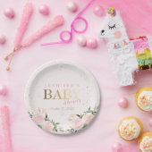 Roze Bloemen Goud Meisje Baby shower Papieren Bordje (Feest)
