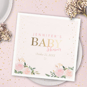 Roze Bloemen Goud Meisje Baby shower Servet