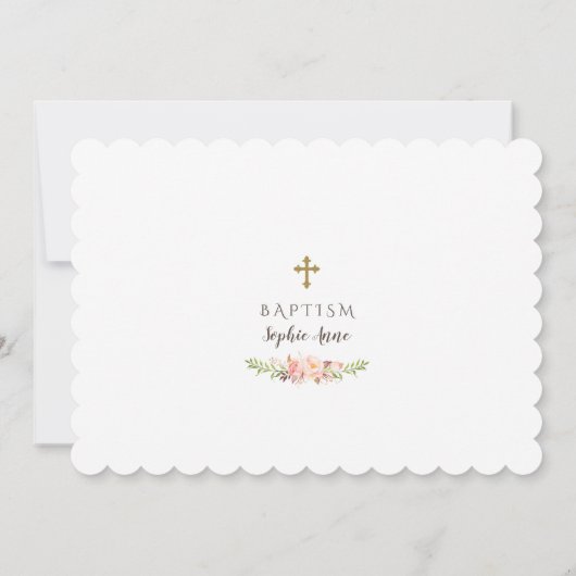 Roze Bloemen Goud Meisje Foto Doop Kaart (Achterkant)