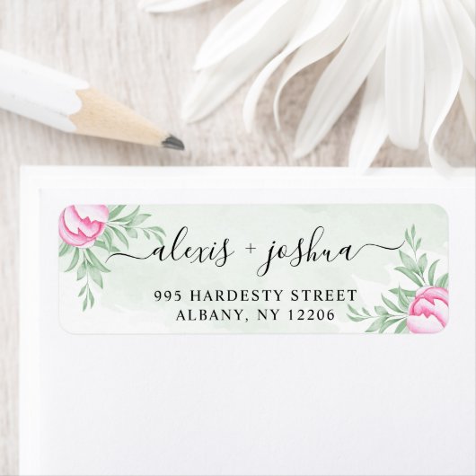Roze bloemen Goud Modern Weddenschap Etiket (Insitu)