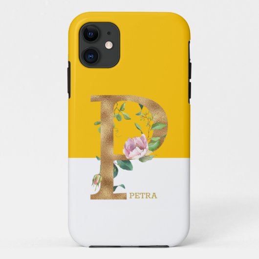 Roze bloemen goud monogram letter P Case-Mate iPhone Case (Achterkant)