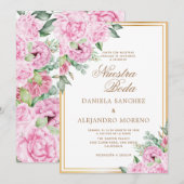 Roze Bloemen Goud Nuestra Boda Spaans Bruiloft Kaart (Voorkant / Achterkant)