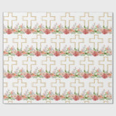 Roze Bloemen Goud Religieus Kruis Pasen Cadeaupapier (Vlak)