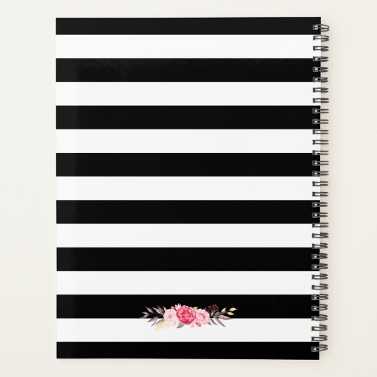 Roze Bloemen Goud Zwart Witte Strepen Huwelijk Planner (Achterkant)