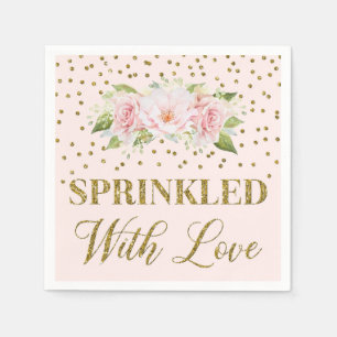 Roze bloemen goudConfetti gerimpeld met liefde Servet