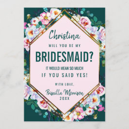 Roze Bloemen Gouden Afwerking Smaragd Groene Jade  Kaart