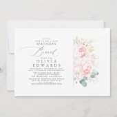 Roze Bloemen Gouden Bladeren Elegante Verjaardag B Kaart (Voorkant)