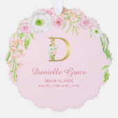 Roze Bloemen Gouden Brief "D" Monogram Geboorte St Ornament Kaart (Voorkant)