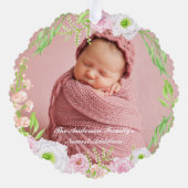 Roze Bloemen Gouden Brief "T" Monogram Geboorte St Ornament Kaart (Achterkant)