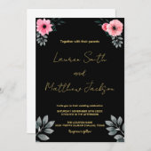 Roze Bloemen Gouden Bruiloft Uitnodigingen (Voorkant / Achterkant)