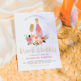 Roze Bloemen & Gouden Brunch & Bruisende Bruidsdou Kaart