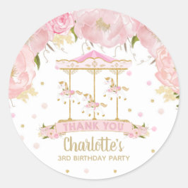 Roze Bloemen Gouden Carrousel Merry Go Ronde Verja Sticker