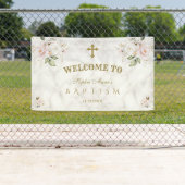 Roze Bloemen Gouden Doop Welkom Bord Spandoek (Insitu)