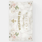 Roze Bloemen Gouden Doop Welkom Bord Spandoek (Verticaal)