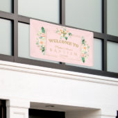 Roze Bloemen Gouden Doop Welkom Bord Spandoek (Buitenkant Gebouw)
