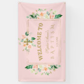 Roze Bloemen Gouden Doop Welkom Bord Spandoek (Verticaal)