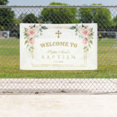 Roze bloemen gouden doop welkomstbord met charme spandoek (Insitu)