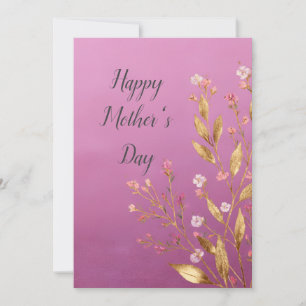Roze Bloemen & Gouden Folie Trim Moederdag Kaart