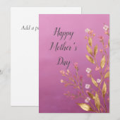 Roze Bloemen & Gouden Folie Trim Moederdag Kaart (Voorkant / Achterkant)