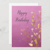 Roze Bloemen & Gouden Folie Trim Verjaardag Kaart (Voorkant / Achterkant)