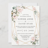 Roze Bloemen Gouden Frame All In One Trouwen Kaart (Voorkant)